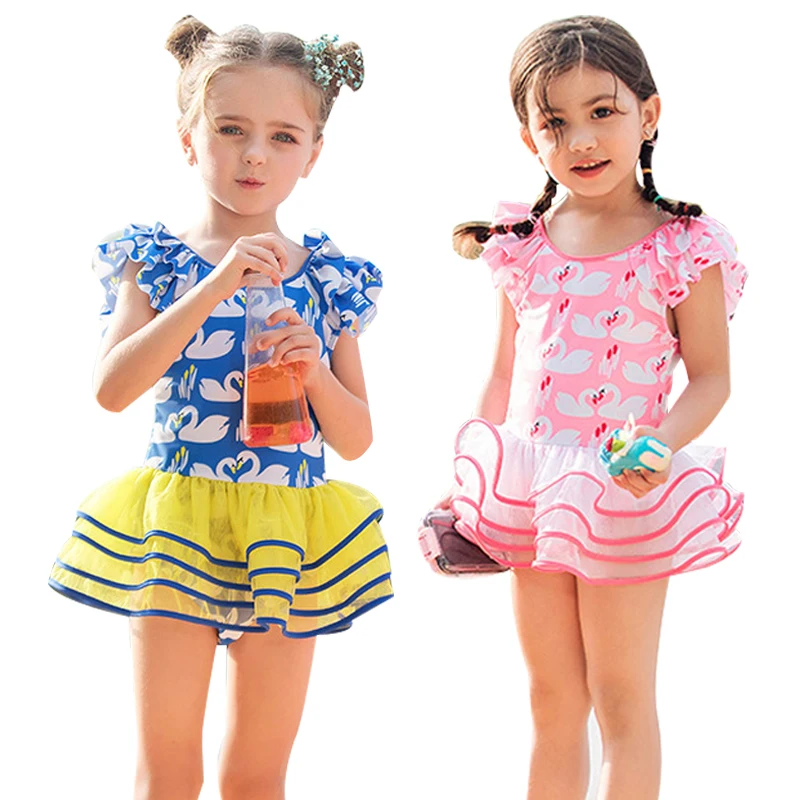 

baby bodysuit Dreses Gown Tulle Toddler Baby Girls Kids Swan Print Girls Beachwear Swimdress Girls Clothes Swimsuit