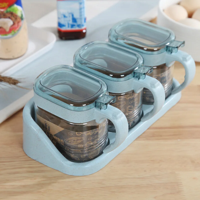 

3pcs/set Glass kitchen Herb Spice Tool Practical Spice Storage Bottle Jars Transparent PP Salt Pepper Cumin Powder Box Tool