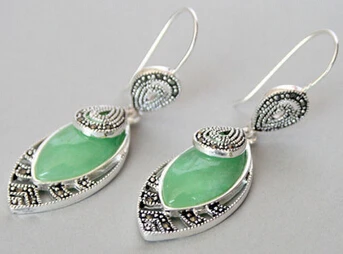 

lovers women good 11.23 Silver Jewelry LIGHT GREEN gem Marcasite Teardrop Earrings real Natural gem stone 925 silver Ladies