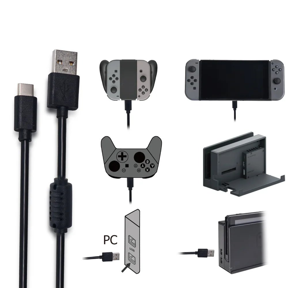 Кабель для зарядки 1,8 м, usb-кабель с разъемом типа C для nintendo Switch Console NS NX Quick Charge, кабель для передачи данных