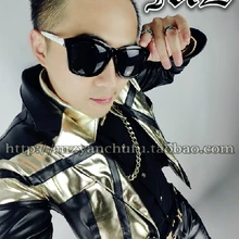 S-5XL Для мужчин брендовая модная певец мужчинf DJ GD золота кожаная куртка Для мужчин черный отороченный костюмы Куртки пальто