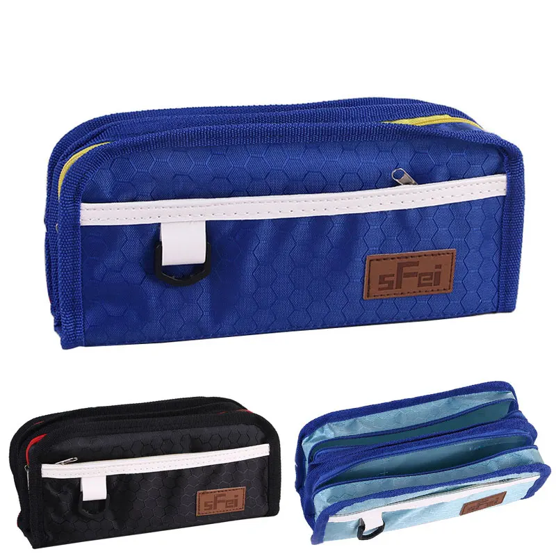

2 Layers Sport Style Pencil Case Boy Canvas Pencilcase Multifunctional Large Capacity School Stationery