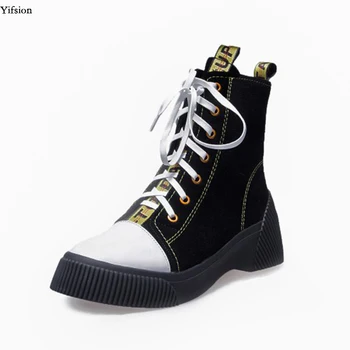 

Olomm New Women Martin Ankle Boots Comfort Low Heels Boots Nice Round Toe Super Cool Black Casual Shoes Women US Size 4-8.5
