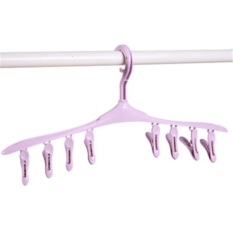 Hot Sale 8 Clips Plastic Clothes Hangers Underwear Socks Bra Dryer Hook Rack Clothes Hanging Drying Racks perchas para la ropa - Color: Pink