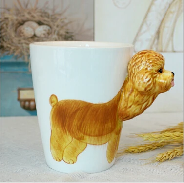 CFen A's керамическая кружка для кофе, молока, чая, кружка 3D в форме животного, ручная роспись, животные, кружка, подарки на день рождения - Цвет: poodle