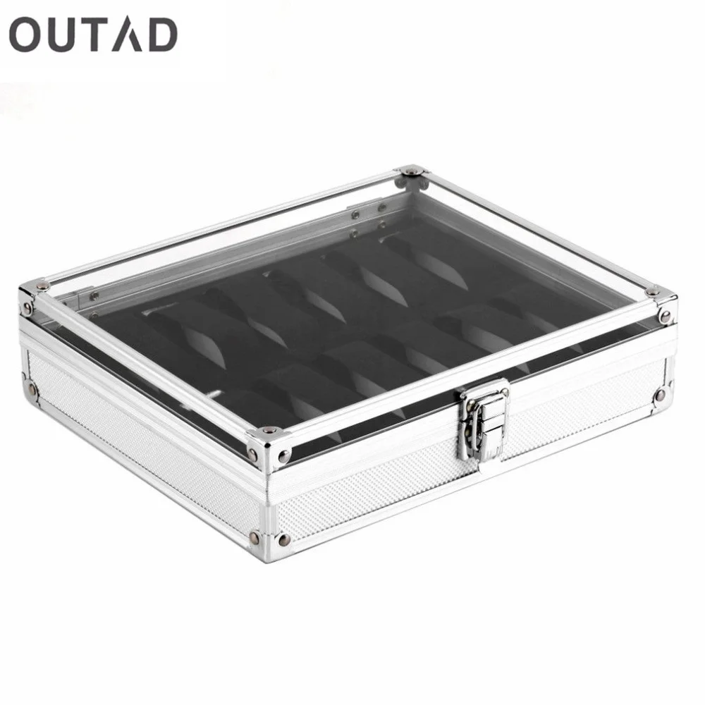 OUTAD 12 Grid Slots Watch Boxes Jewelry Casket for decor Storage Box Case Aluminium Suede Inside Container relogio 2018  