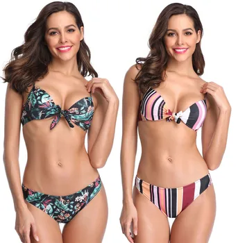 

Sexy Striped Bikini Solid Push Up Swimwear Women Biquinis Feminino 2019 New Mujer Tanga Swimming Bathing Suit Plus Size Swimsuit