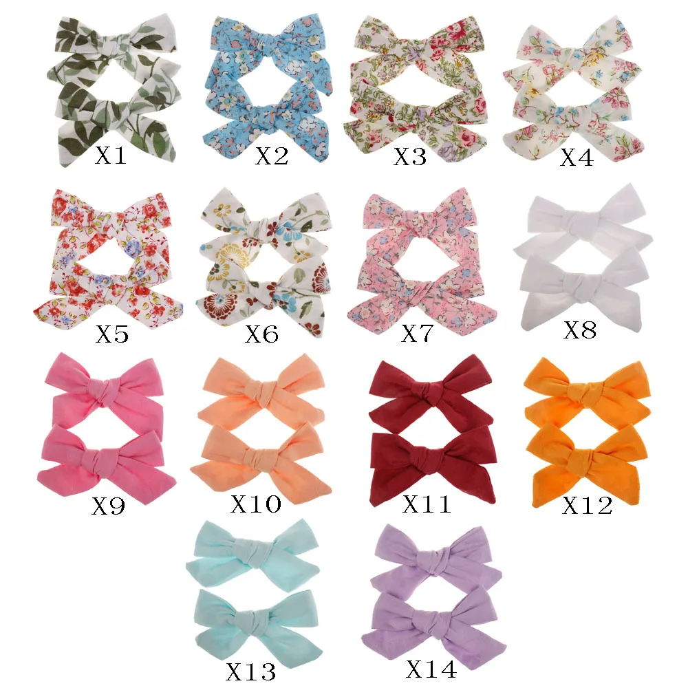 

2019 New 3.2" Boutique Floral Print Hair Bow With Clips Girls Cotton Bow HairPin Kids Hair Accessories 60pc=30pairs Card Packed