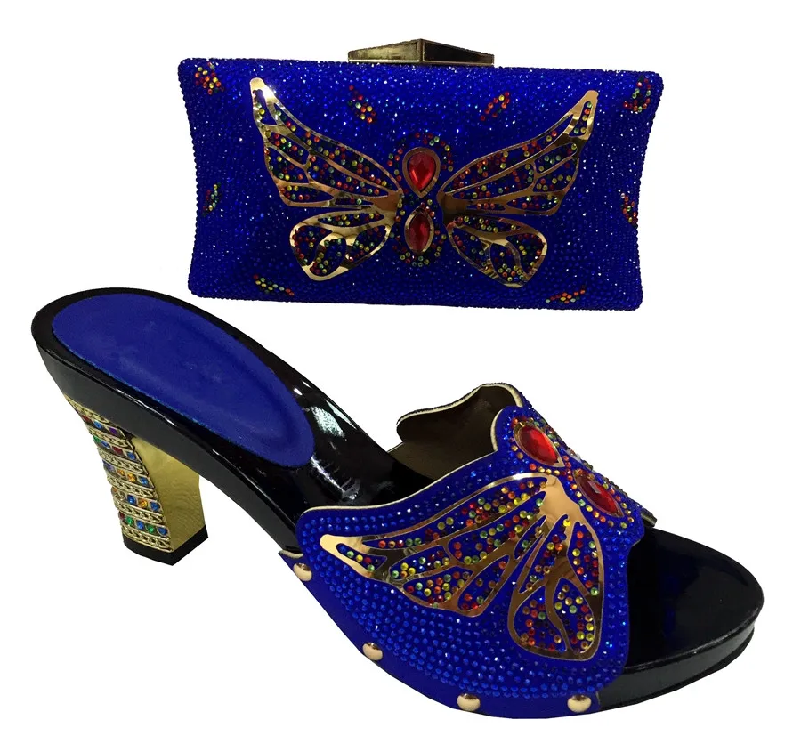 Royal Blue Fashion Women Dress Shoes With Matching Bag Butterfly Shape