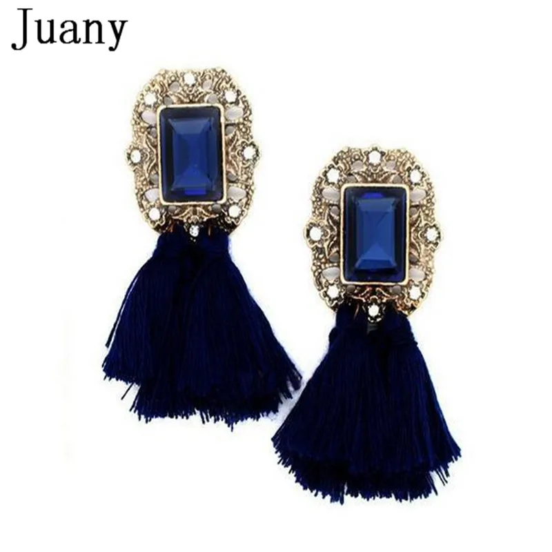 Bohemian Crystal Tassel earring vintage ethnic long tassel earring women geometric alloy Plating dangle drop earring 2018 5