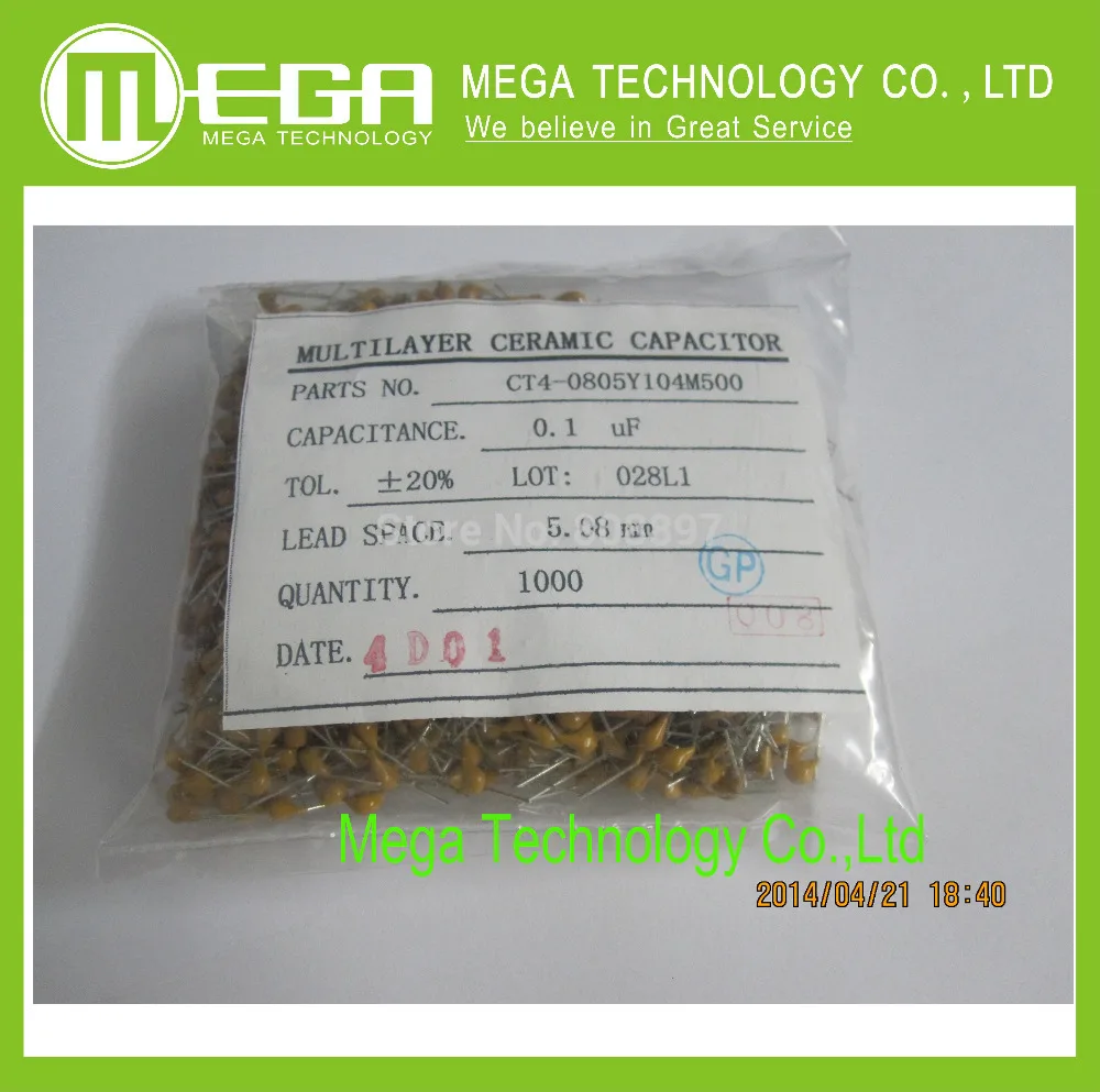 

100pcs 0.1uF 100NF 50V 104 Multilayer Monolithic Ceramic Capacitor