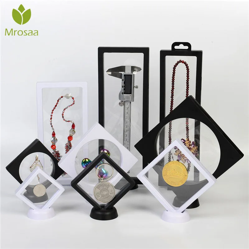 

New Transparent Jewelry Display Box Storage Boxes Ring Suspended Floating Holder Case Stand CasesJewellery Coins Gems Jewelery