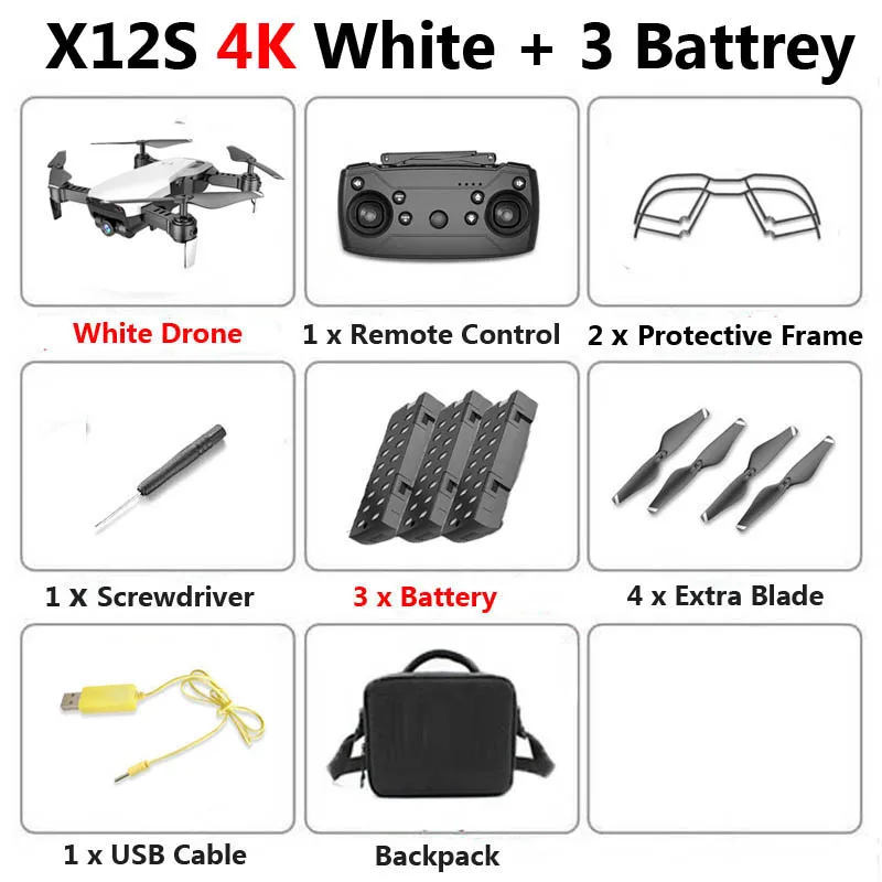 X12S Wi-Fi FPV мини складной Дрон Двойная камера 1080P 4K оптический поток воздушная видео профессиональный Радиоуправляемый квадрокоптер Вертолет игрушка SG106 - Цвет: 4K White 3B Bag