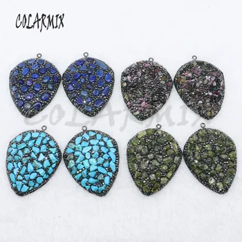 

8 Pieces Geometry Mix color pendant natural stone necklace pendant pave rhinestone tiny stone fashion jewelry gift for lady 4730