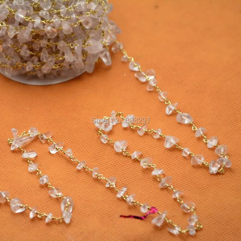 

Charm 5Meter Gold Color Wire Wrapped Freeform White Quartz Chips Chain Gem stone Beaded Chain Natural Quartz Jewelry Finding