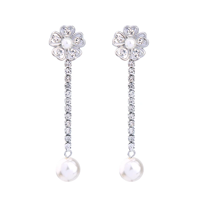 Rhinestone Chain Simulated Pearl Pending Bridal Earrings 2017 Brand Rhinestone Chain Simulated Pearl Pending Bridal Earrings 2017 Brand Jewelry Women Convertible Flower Earring Jackets