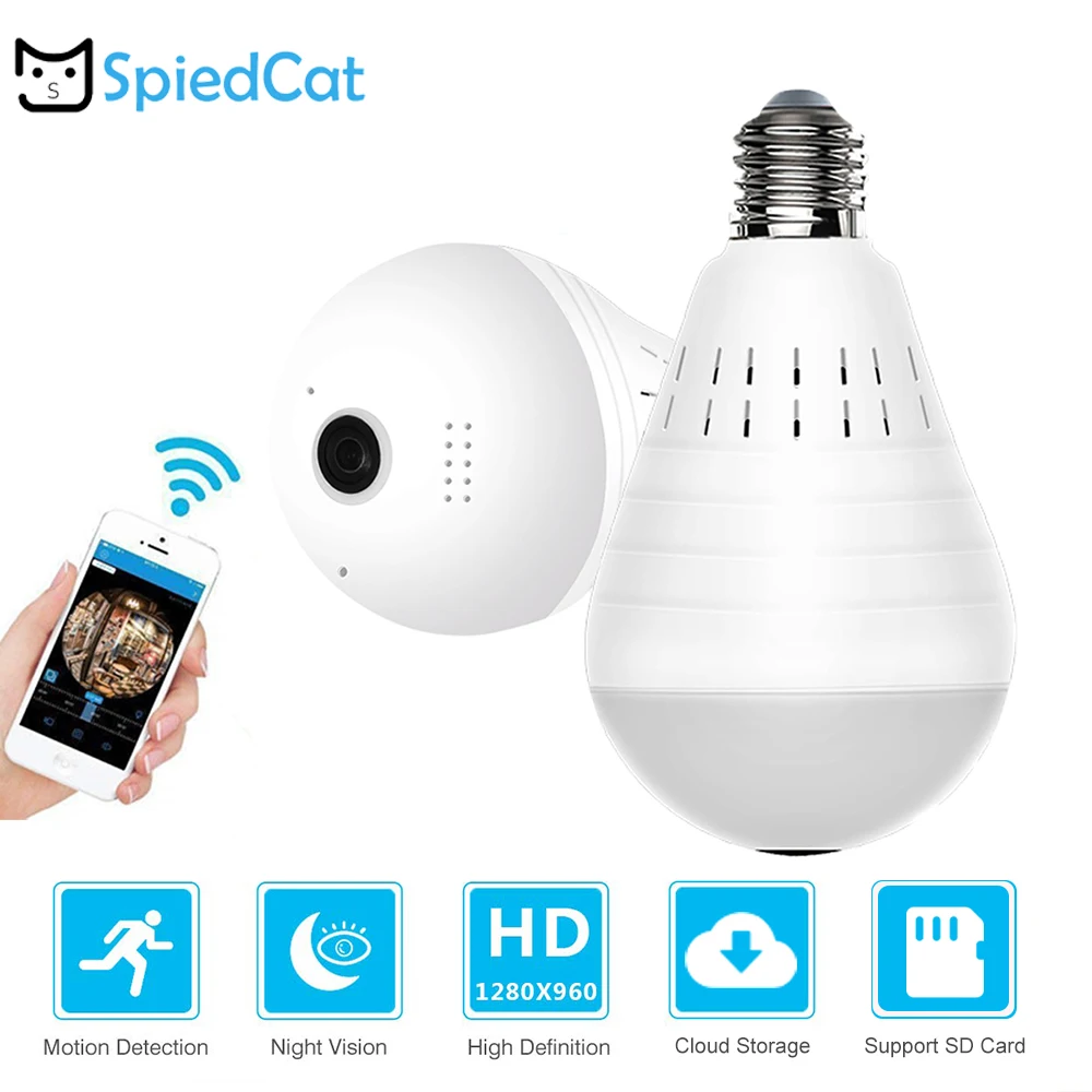

360Degree FishEye Bulb Wifi IP Mini Camera 960P Home Security Wireless Lamp Cam Panoramic Night Vision Camcorder Support TF Card
