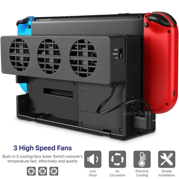 

Nintend Switch Dock Mount Console Cooler Temperature Control Cooling Fan 3 Fans for Nintendo Switch Nintendoswitch Accessories