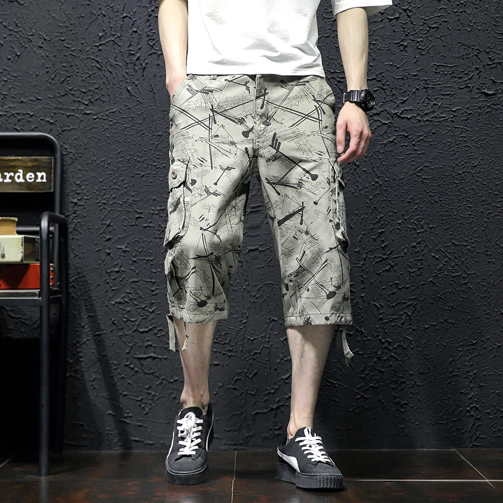 Горячая Распродажа сезон весна-лето новые модные повседневные печати Свободные укороченные брюки мужские прямые мужские шорты большого размера