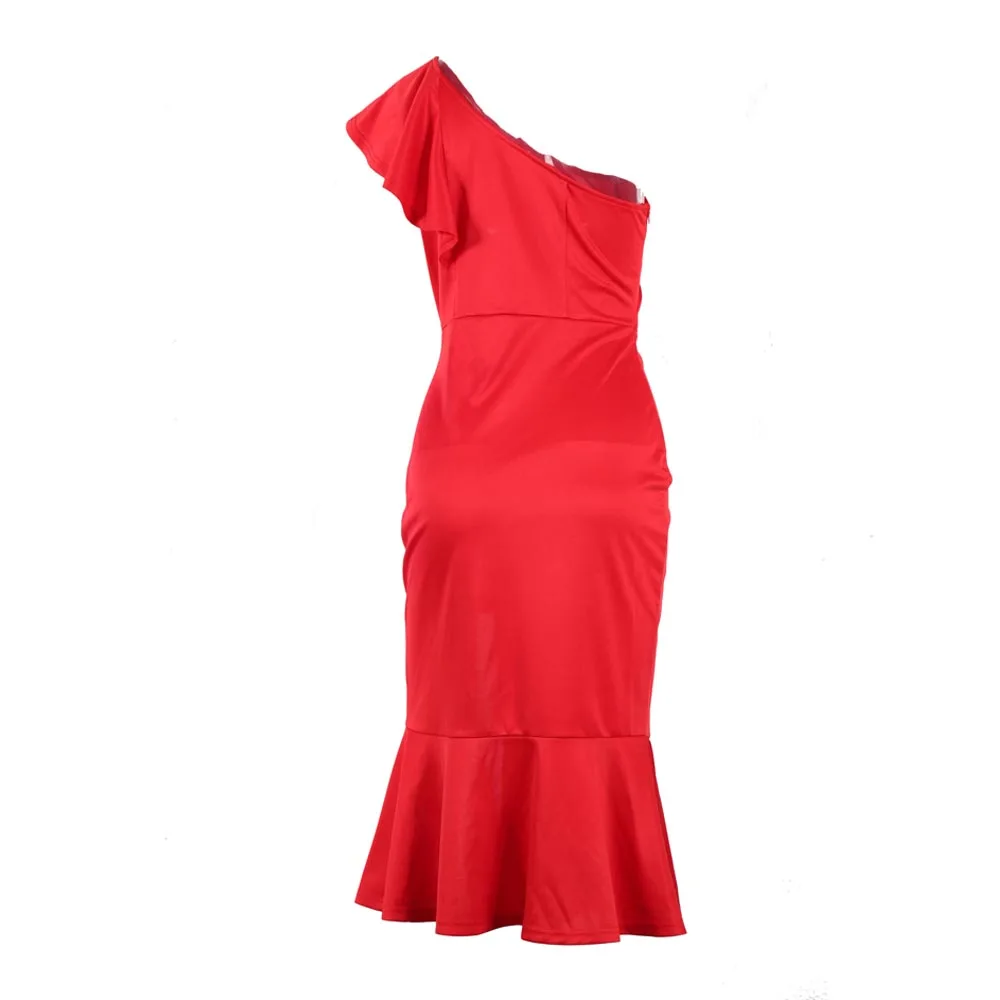 JSMY 2019 New Summer Fashion Women Sexy Slim Irregular Strapless Hem Slit Slip Ruffled Midi Dress