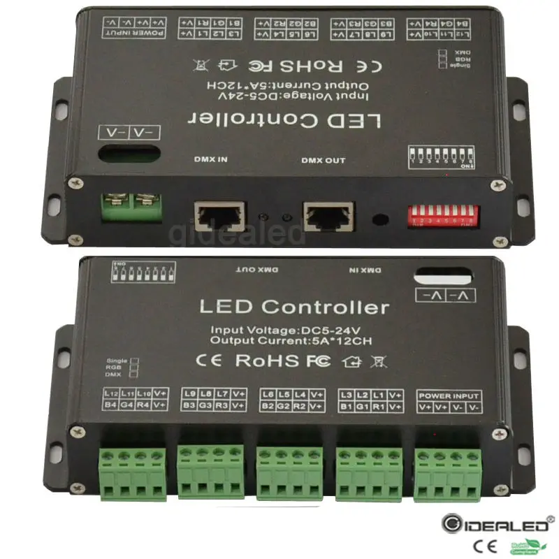 RGB DMX 512 decoder 12 Channel and dmx dimmer driver 60A input DC12 24V