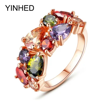 

YINHED Fashion Party Jewelry Rings Rose Gold Color Mona Lisa Ring for Women Multicolor AAA+ Cubic Zircon Wedding Ring ZR180