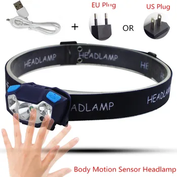 

USB Charging LED Headlamp Q5 Headlight Body IR Motion Sensor Waterproof Rechargeable Lamp Built-in Battery Head Torch Flashlight