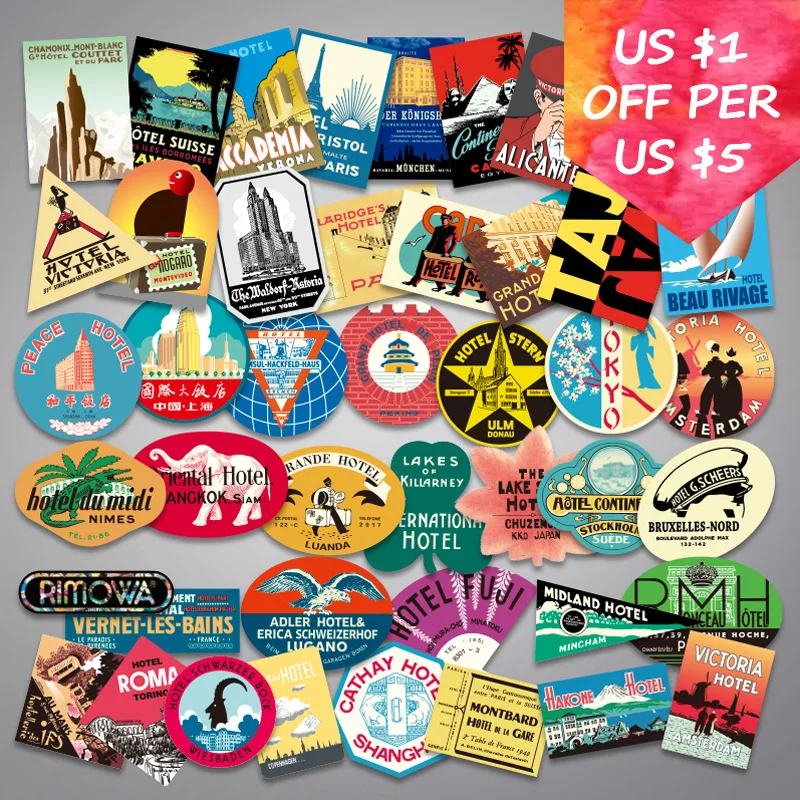 55Pcs Stickers Vintage Old Fashion Style For Car Luggage Skate Laptop