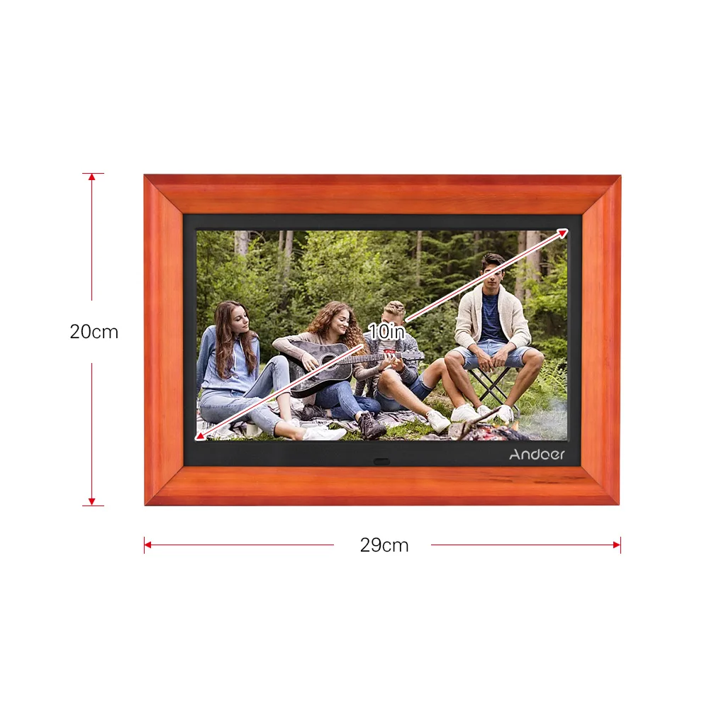 Andoer 10 дюймов Большой экран светодиодный цифровой Рамка для фотографии; альбом 1280*800 HD деревянный обод поддерживает музыку/видео/фото/часы/календарь