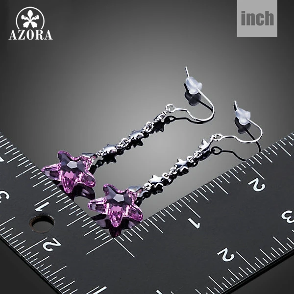 AZORA Lovery Girl's Fashion Jewelry With Pink Five-pointed Star Stellux Austrian Crystal Purple Drop Earrings TE0254