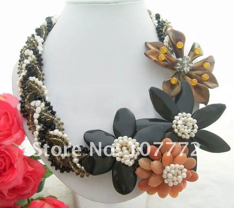 

Pearl&Tiger's Eye&Onyx&Crystal Necklace