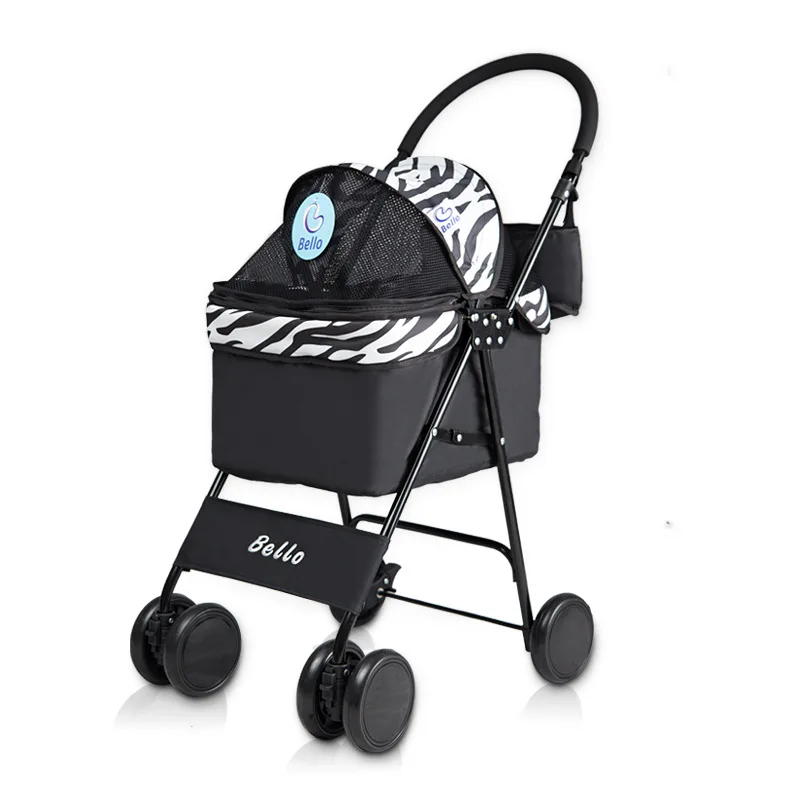 

Pet Stroller Dog Cat Small Animals Carrier Cage 4 Wheels Folding Flexible Easy Walk for Jogger Travel with Mesh Window