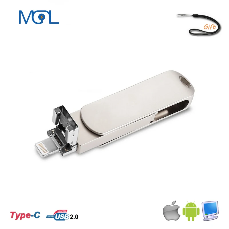 MGL USB флэш-накопитель 32 ГБ флеш-накопитель 64 Гб com frete бесплатно 8 ГБ флеш-накопитель 128 ГБ usb накопитель 3 в 1 для iphone/IPad, флеш-накопитель 32 Гб OTG