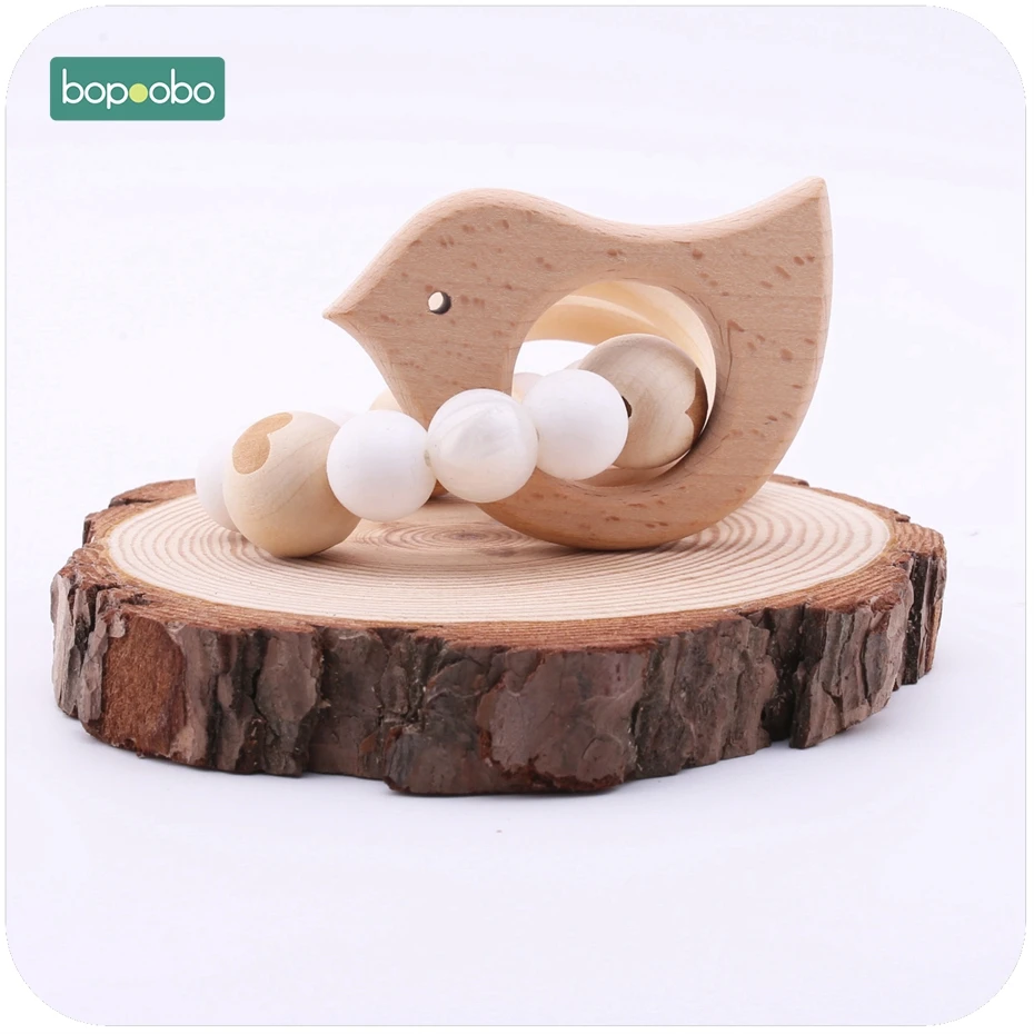 Bopoobo 1 шт. деревянные игрушки Птица Еда Класс сердца древесины для детей прорезывание зубов браслет Детские Детский браслет Детские