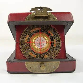 

Old china handwork wood usable compass with box paint dragon phoenix Boxes