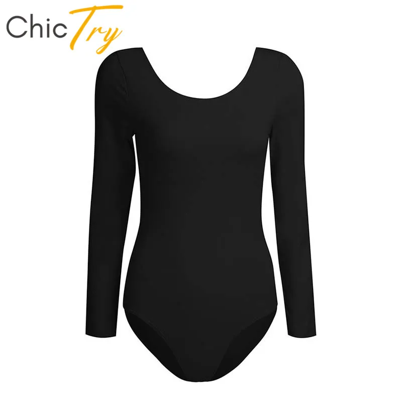 ChicTry Women Long Sleeve Built in Bra Professional Ballet Leotard Adult Gymnastics Leotard