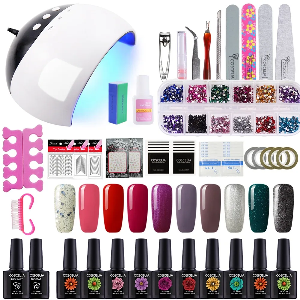 

COSCELIA Full Manicure Set Nail Gel Polish Set For Manicure Tools Soak Off Gel Varnish Sets UV Lamp Nail Dryer For Nail Art