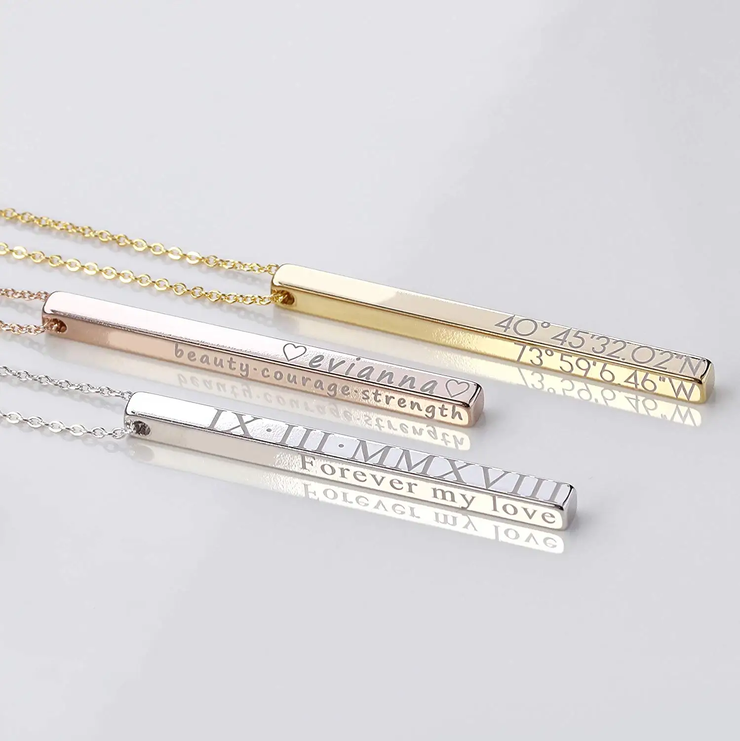

Personalized Vertical Bar Custom Necklace Engraved Necklaces for Women Name Necklace Jewelry Mothers Day Roman Numeral Gift