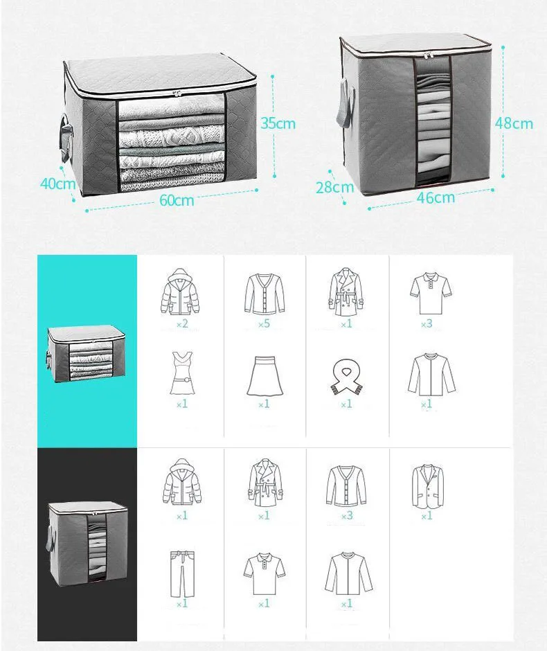 Складной, стеганый мешок для хранения подушек для одежды, органайзер для одежды, шкаф под кровать, экономит пространство, нетканый шкаф на молнии, пыленепроницаемый мешок