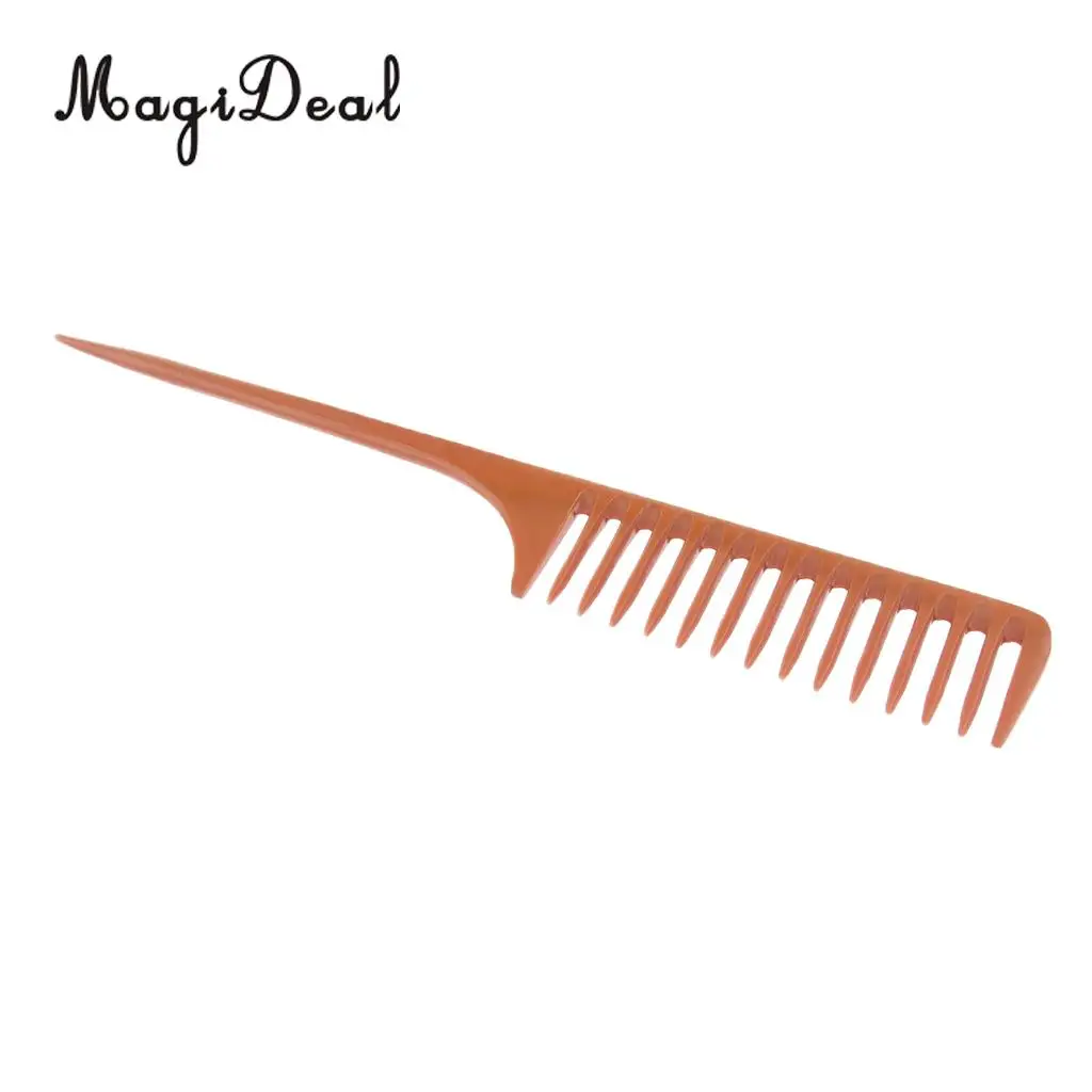 11'' Large Rat Tail Comb Wide-tooth Hair Comb with Long Handle for Hair Sectioning Teasing Detangling- Brown