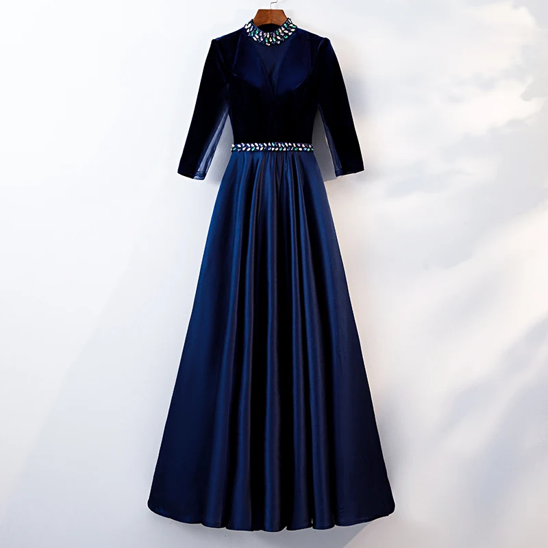 Элегантное Длинное Вечернее платье 2019 Праздничное платье кристалл официальное вечернее платье темно-синие платья на выпускной халат de Soiree