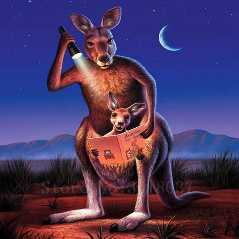 

Diy Diamond Painting Cross Stitch Kangaroo Mother And Son Read Diamond Mosaic Full Diamond Embroidery Rhinestone Gift Decoration