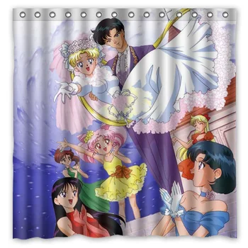 

Polyester Fabric Bath Shower Curtain Sailor Moon Waterproof Bathroom Decorative Curtains 180x180cm With White Hooks