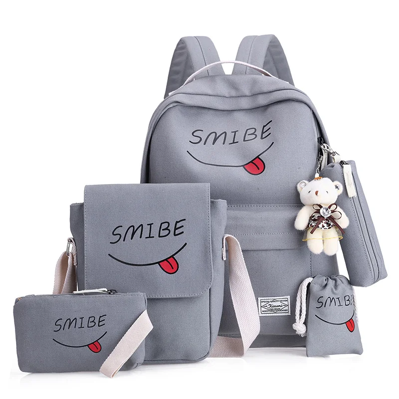 

6pcs/set Animal Print Backpack Women Canvas School Bags For Teenagers Student School Bags Kids Backpack Girls Mochila Infantil