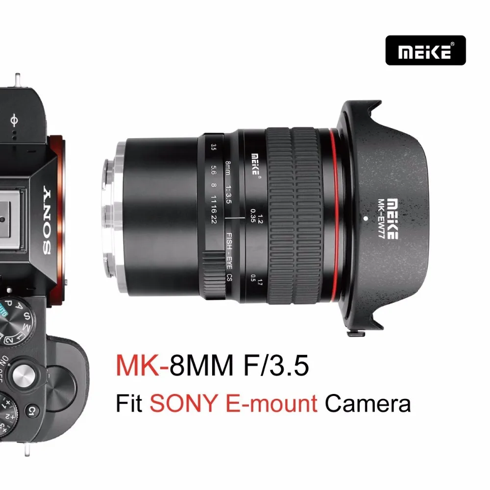 Meike 8 мм f/3,5 Ультра Широкий Рыбий глаз объектив для sony E-mount A9, A7II, A7SII, A6500, A6000, A6100, A6300, Nex3, Nex3n, Nex5, Nex7 камер