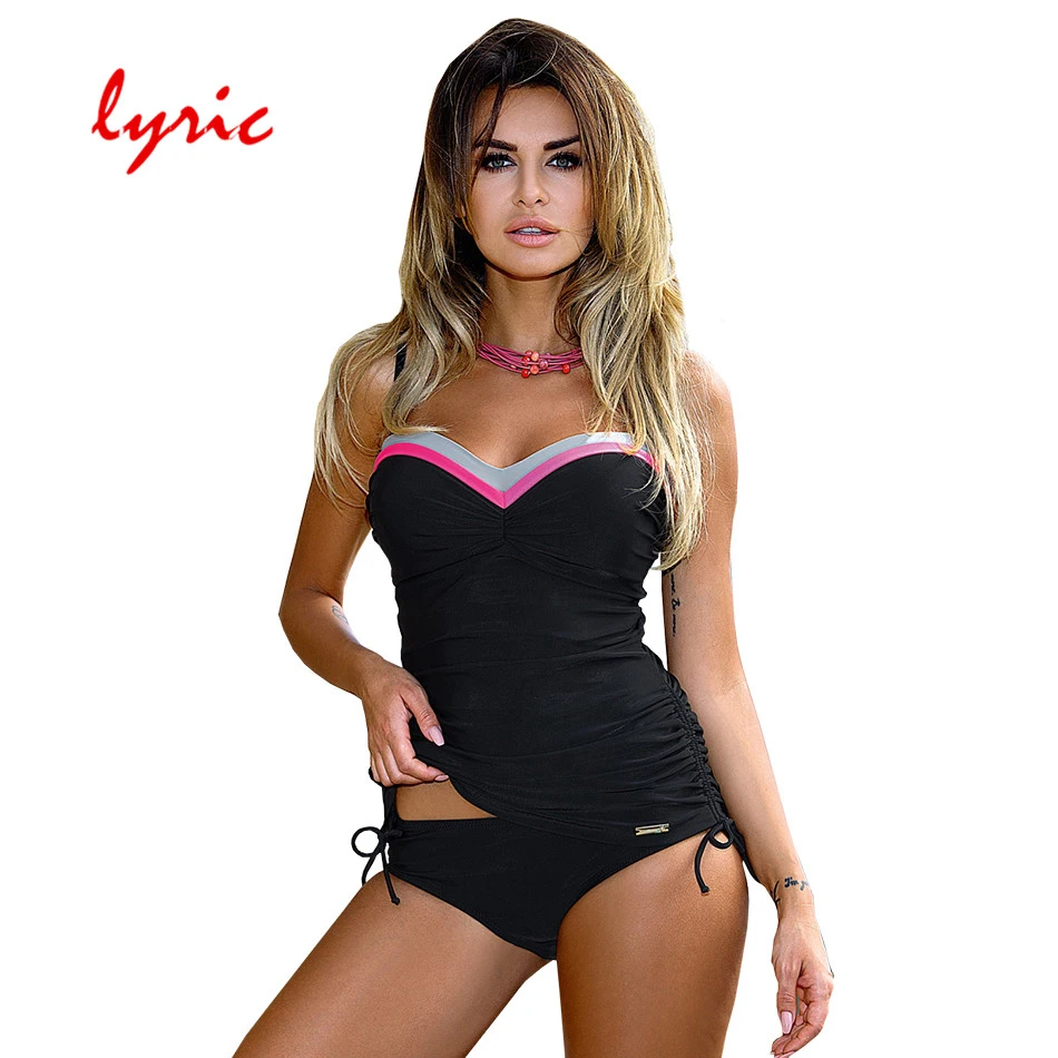 

lyric 2019 New Arrival Swimwear Women Two Piece Tankini Bordered Swimsuit Push Up Retro Bathing Suit Plus Size Bikini Beach Wear