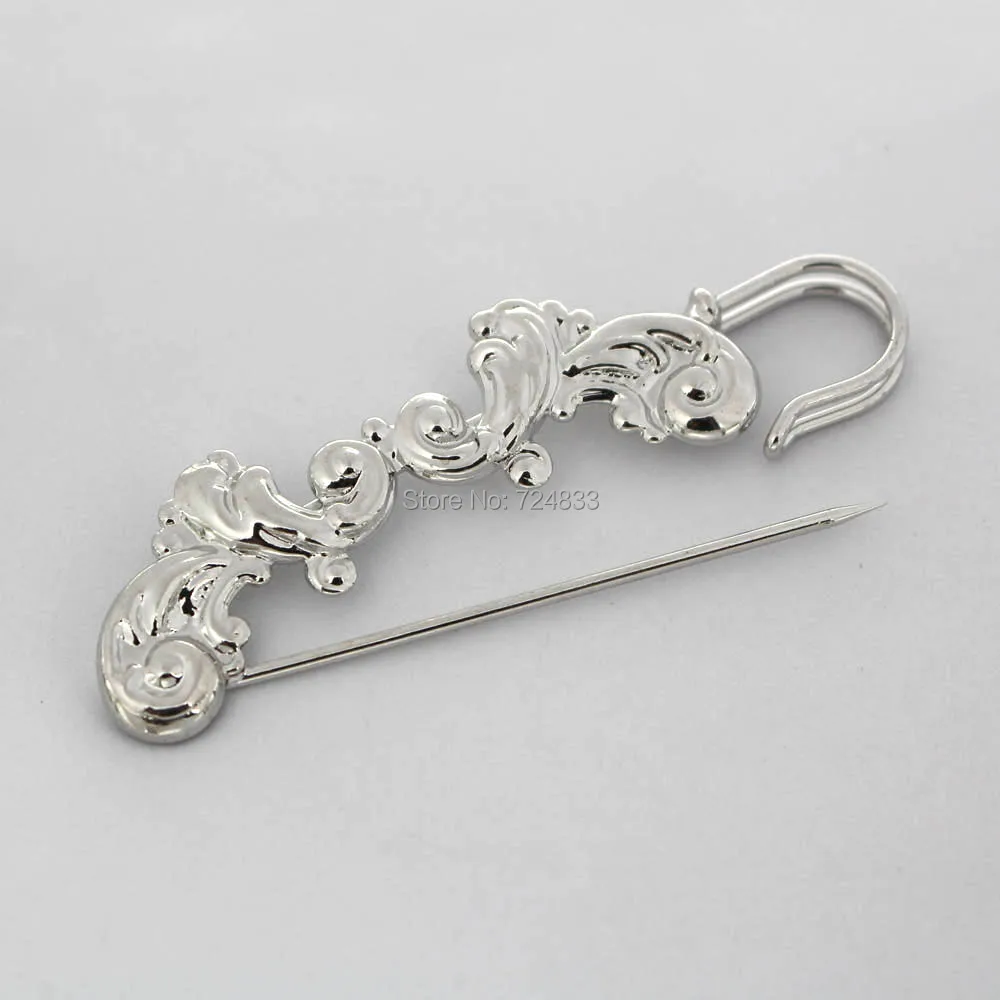 62x15mm Blank Brooch Bases Filigree Flower with 3 Loops Kilt Pins Clips