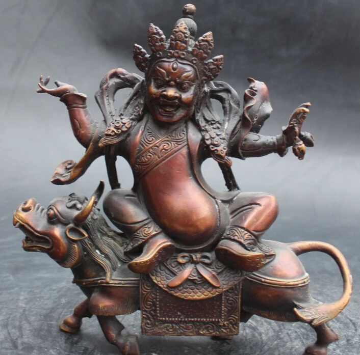 

9" Chinese Bronze Beast Lion Atrocious Wrathful Deity Sculpture Statue