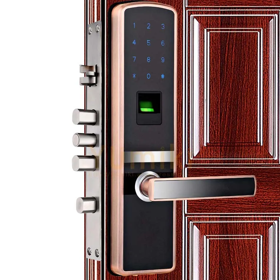 Умный дверной замок отпечатков пальцев Биометрический с хорошим качеством медно-красные Цвет для дома металл и деревянная дверь низкая