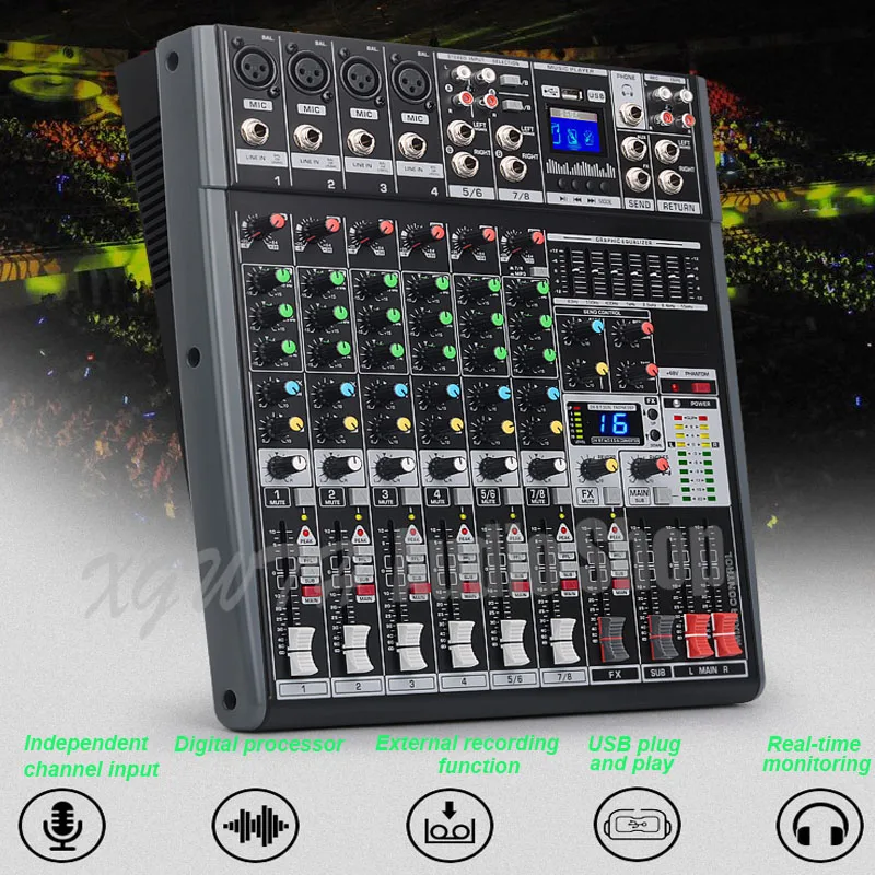 8 Channel Mixer 16 Digital Reverb Effects Seven